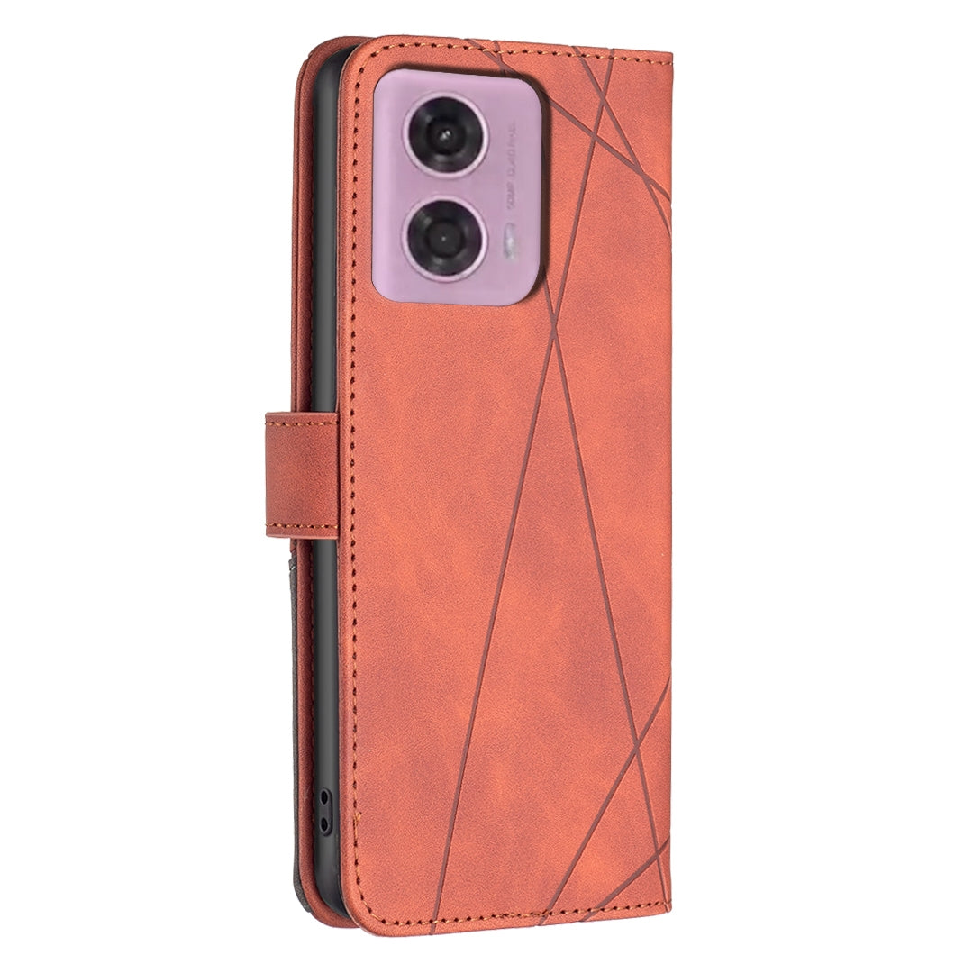 Motorola Moto G45 5G Rhombus Texture Leather Phone Case with Magnetic Buckle and Card Holder