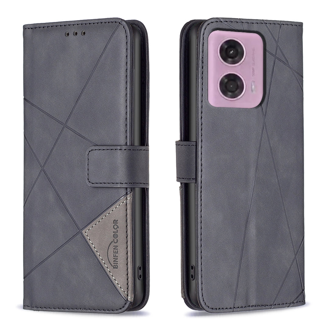 Motorola Moto G45 5G Rhombus Texture Leather Phone Case with Magnetic Buckle and Card Holder