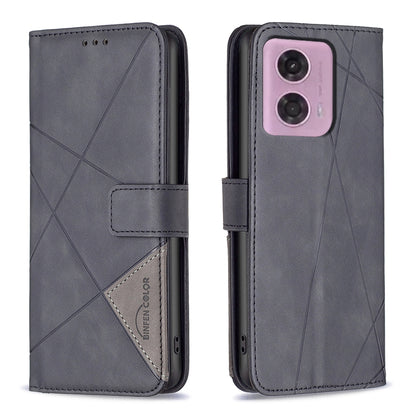 Motorola Moto G45 5G Rhombus Texture Leather Phone Case with Magnetic Buckle and Card Holder