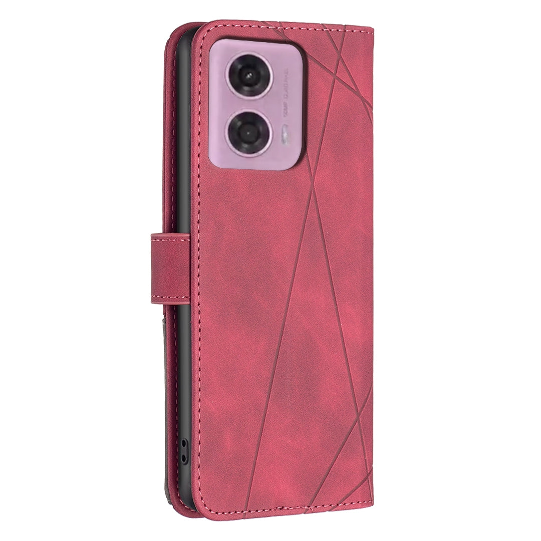 Motorola Moto G24 Rhombus Texture Leather Phone Case with Magnetic Buckle and Card Holder