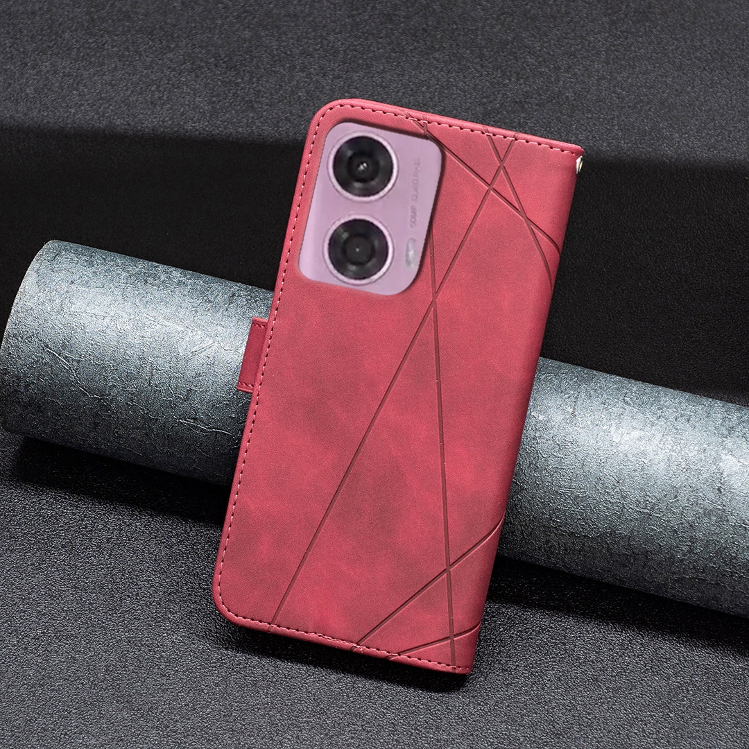 Motorola Moto G24 Rhombus Texture Leather Phone Case with Magnetic Buckle and Card Holder