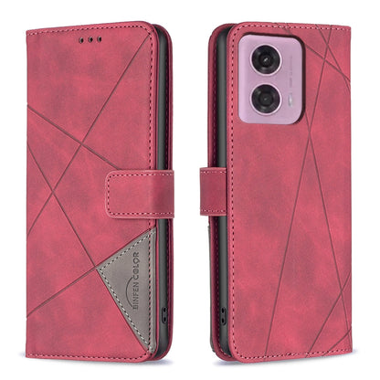 Motorola Moto G04 Rhombus Texture Leather Phone Case with Magnetic Buckle and Card Holder