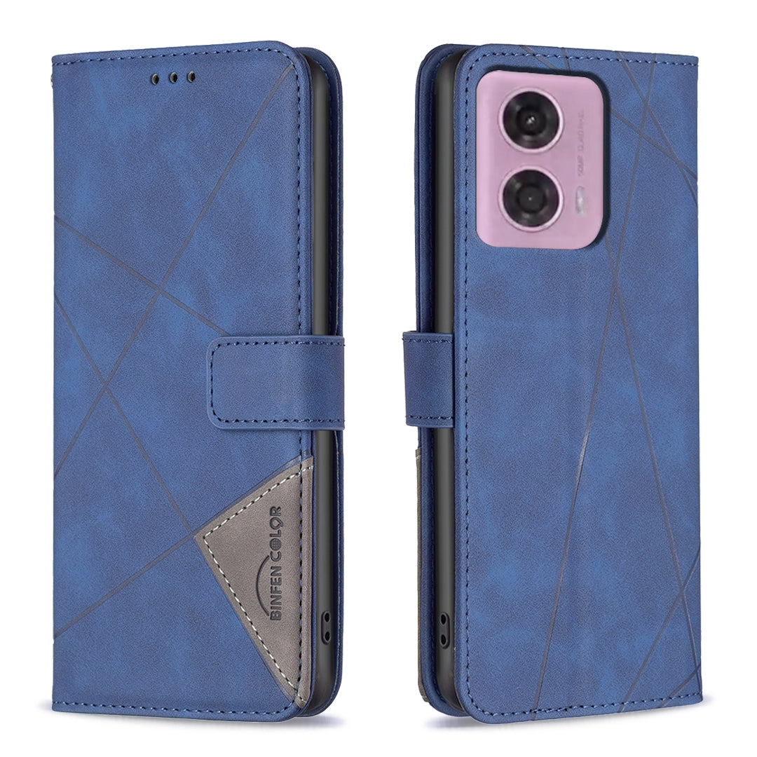 Motorola Moto G24 Rhombus Texture Leather Phone Case with Magnetic Buckle and Card Holder