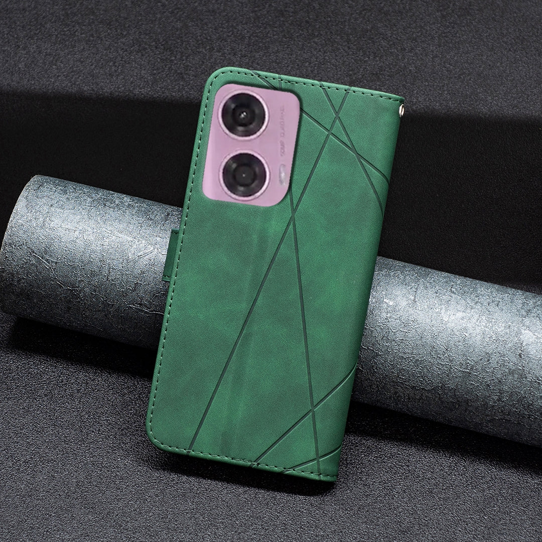 Motorola Moto E14 Rhombus Texture Leather Phone Case with Magnetic Buckle and Card Holder