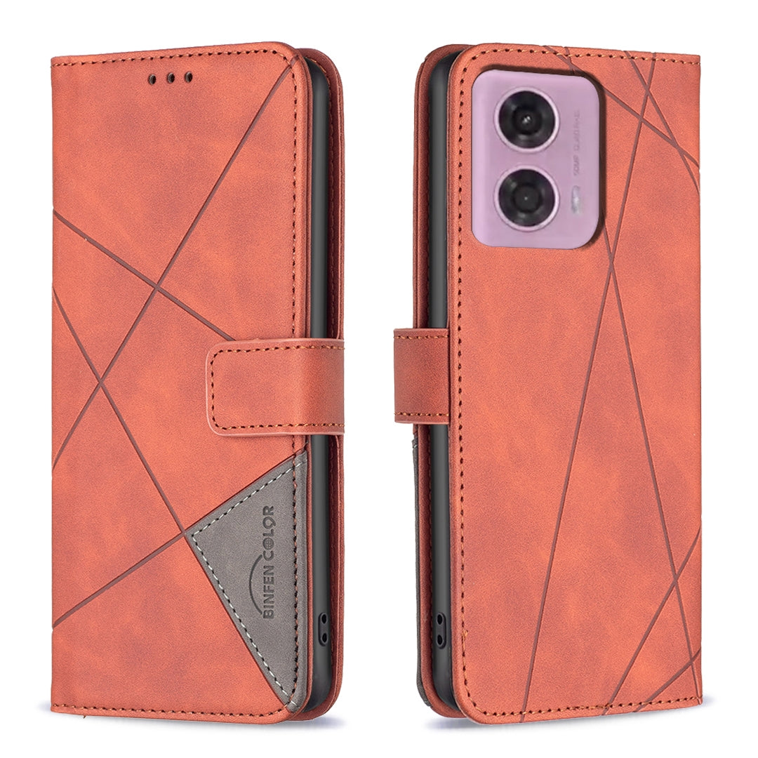 Motorola Moto G24 Rhombus Texture Leather Phone Case with Magnetic Buckle and Card Holder