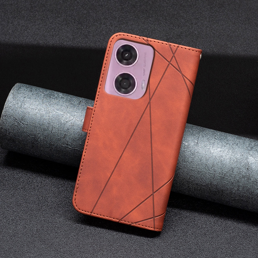 Motorola Moto G04 Rhombus Texture Leather Phone Case with Magnetic Buckle and Card Holder