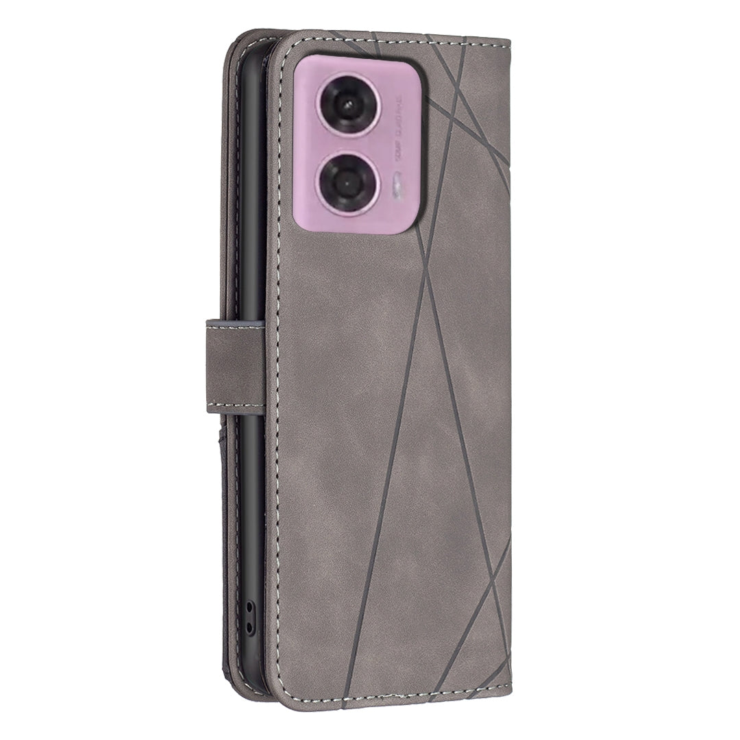 Motorola Moto E14 Rhombus Texture Leather Phone Case with Magnetic Buckle and Card Holder
