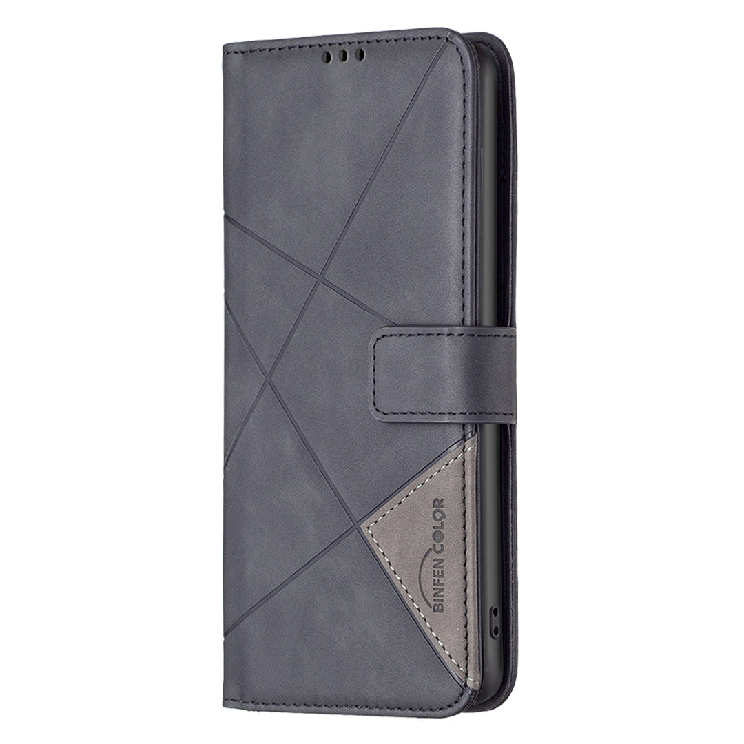 Motorola Moto E14 Rhombus Texture Leather Phone Case with Magnetic Buckle and Card Holder