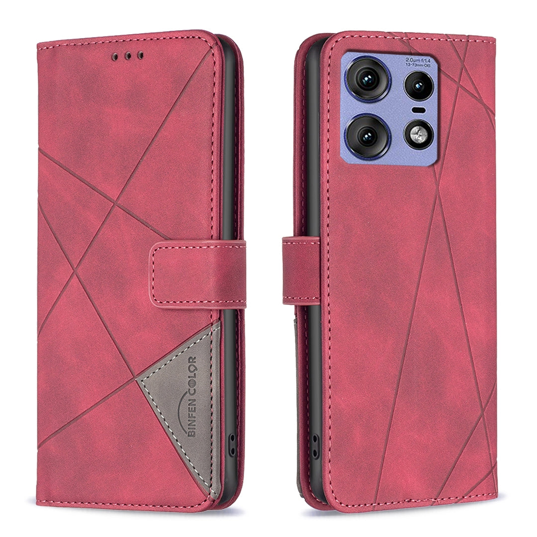 Motorola Edge 50 Pro 5G Rhombus Texture Leather Phone Case with Magnetic Buckle and Card Holder