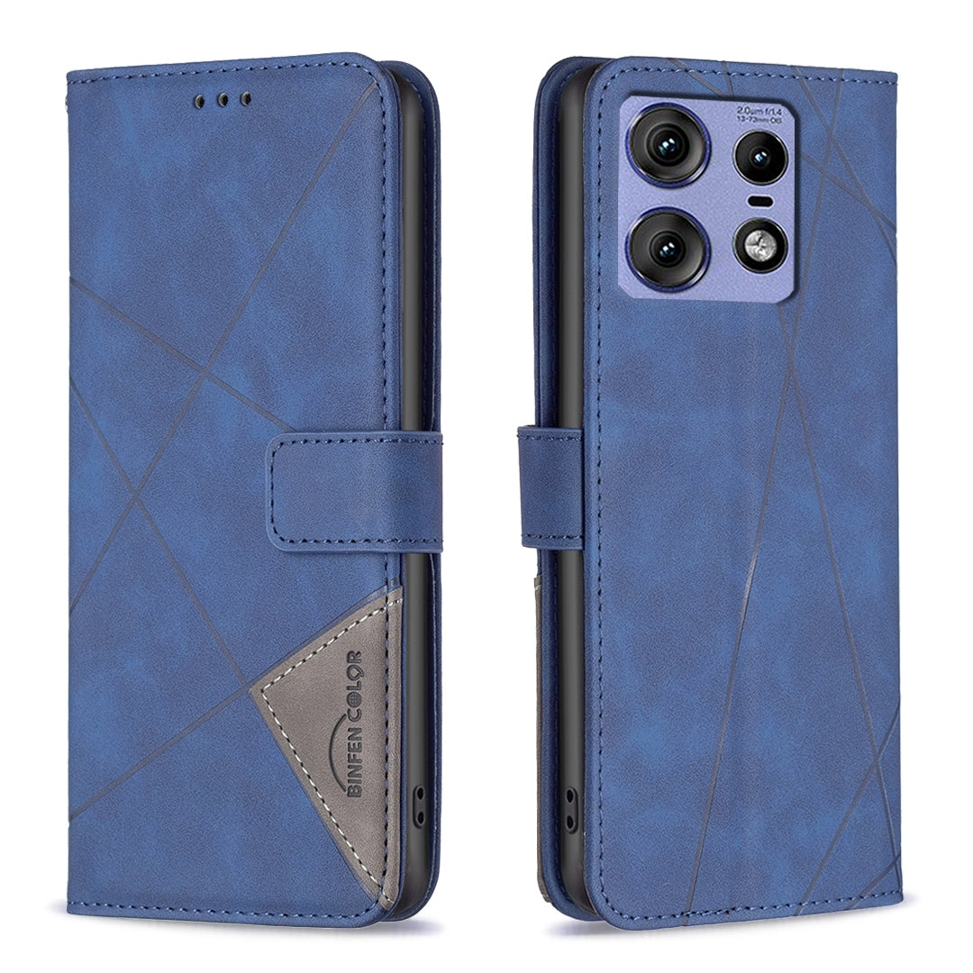 Motorola Edge 50 Pro 5G Rhombus Texture Leather Phone Case with Magnetic Buckle and Card Holder
