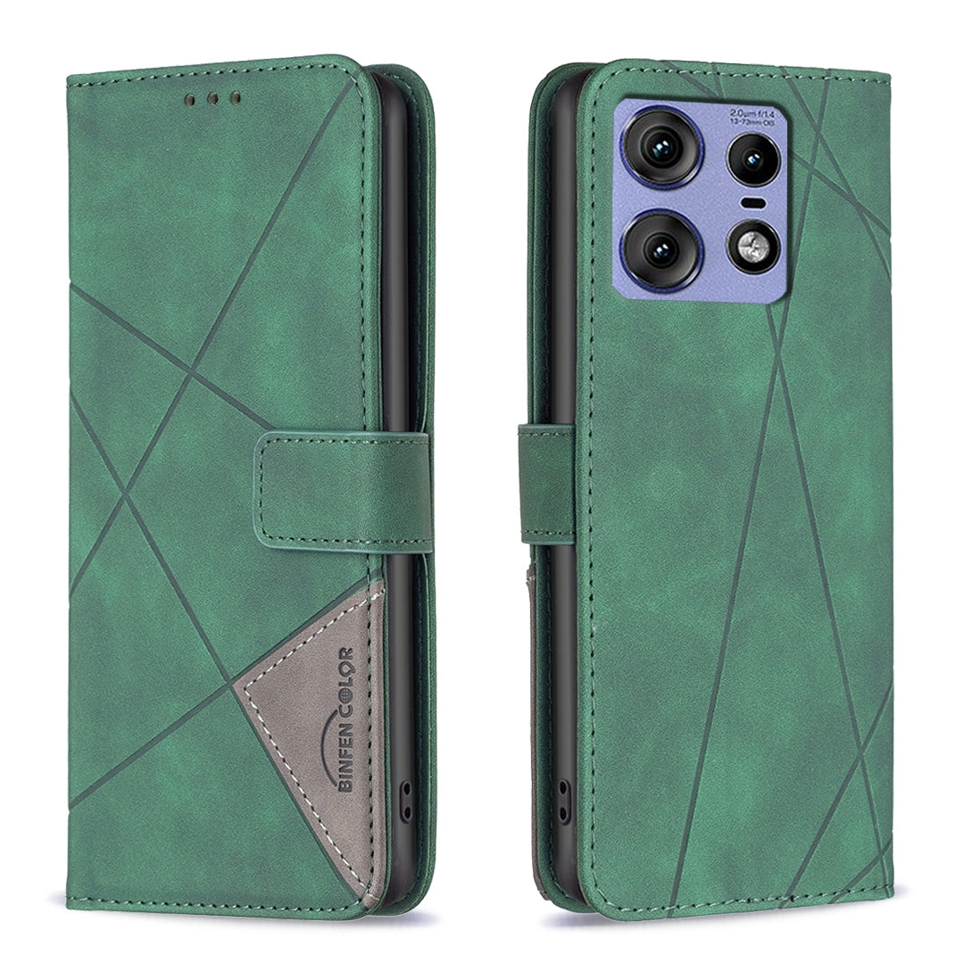 Motorola Edge 50 Pro 5G Rhombus Texture Leather Phone Case with Magnetic Buckle and Card Holder