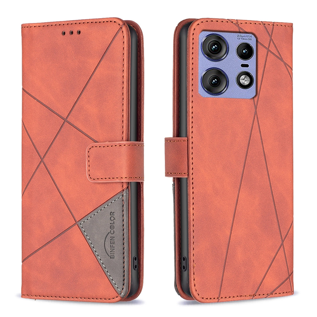 Motorola Edge 50 Pro 5G Rhombus Texture Leather Phone Case with Magnetic Buckle and Card Holder