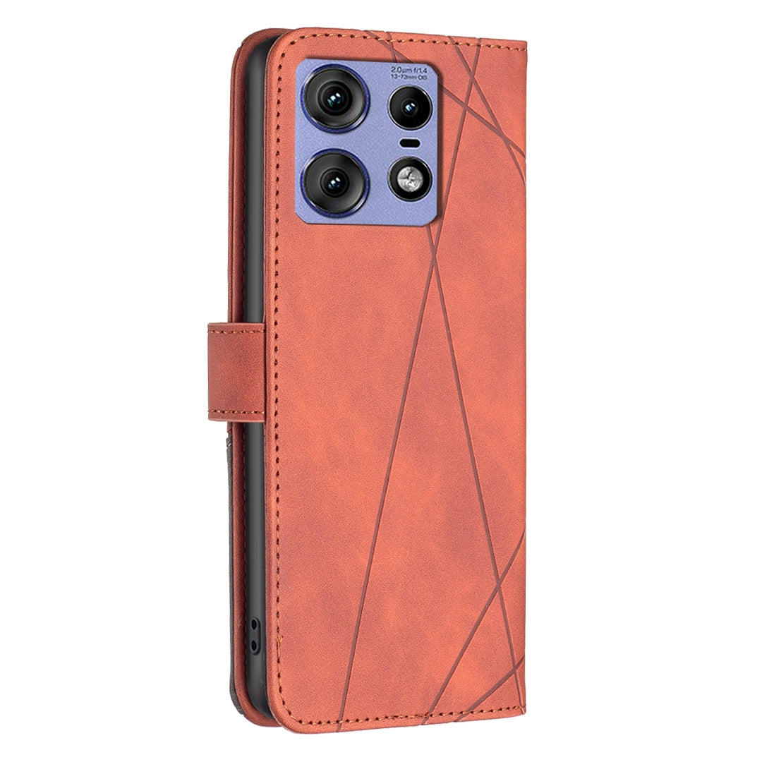 Motorola Edge 50 Pro 5G Rhombus Texture Leather Phone Case with Magnetic Buckle and Card Holder