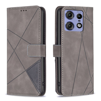 Motorola Edge 50 Pro 5G Rhombus Texture Leather Phone Case with Magnetic Buckle and Card Holder