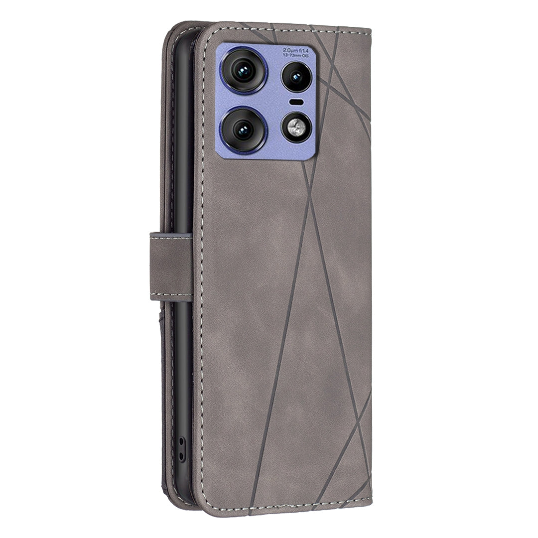 Motorola Edge 50 Pro 5G Rhombus Texture Leather Phone Case with Magnetic Buckle and Card Holder