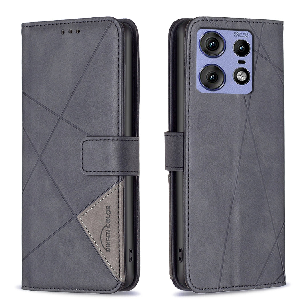 Motorola Edge 50 Pro 5G Rhombus Texture Leather Phone Case with Magnetic Buckle and Card Holder