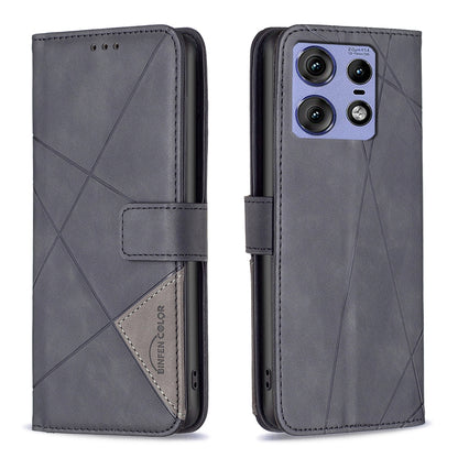 Motorola Edge 50 Pro 5G Rhombus Texture Leather Phone Case with Magnetic Buckle and Card Holder