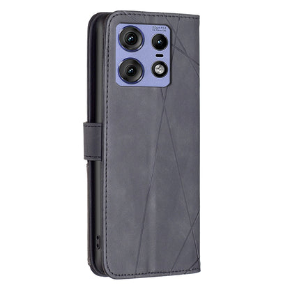 Motorola Edge 50 Pro 5G Rhombus Texture Leather Phone Case with Magnetic Buckle and Card Holder
