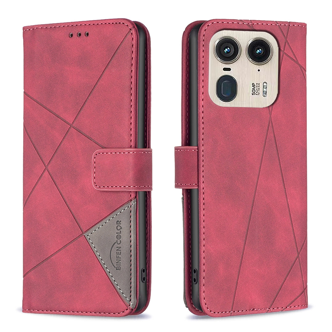 Motorola Edge 50 Ultra Rhombus Texture Leather Phone Case with Magnetic Buckle and Card Holder