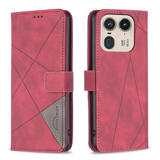 Motorola Edge 50 Ultra Rhombus Texture Leather Phone Case with Magnetic Buckle and Card Holder