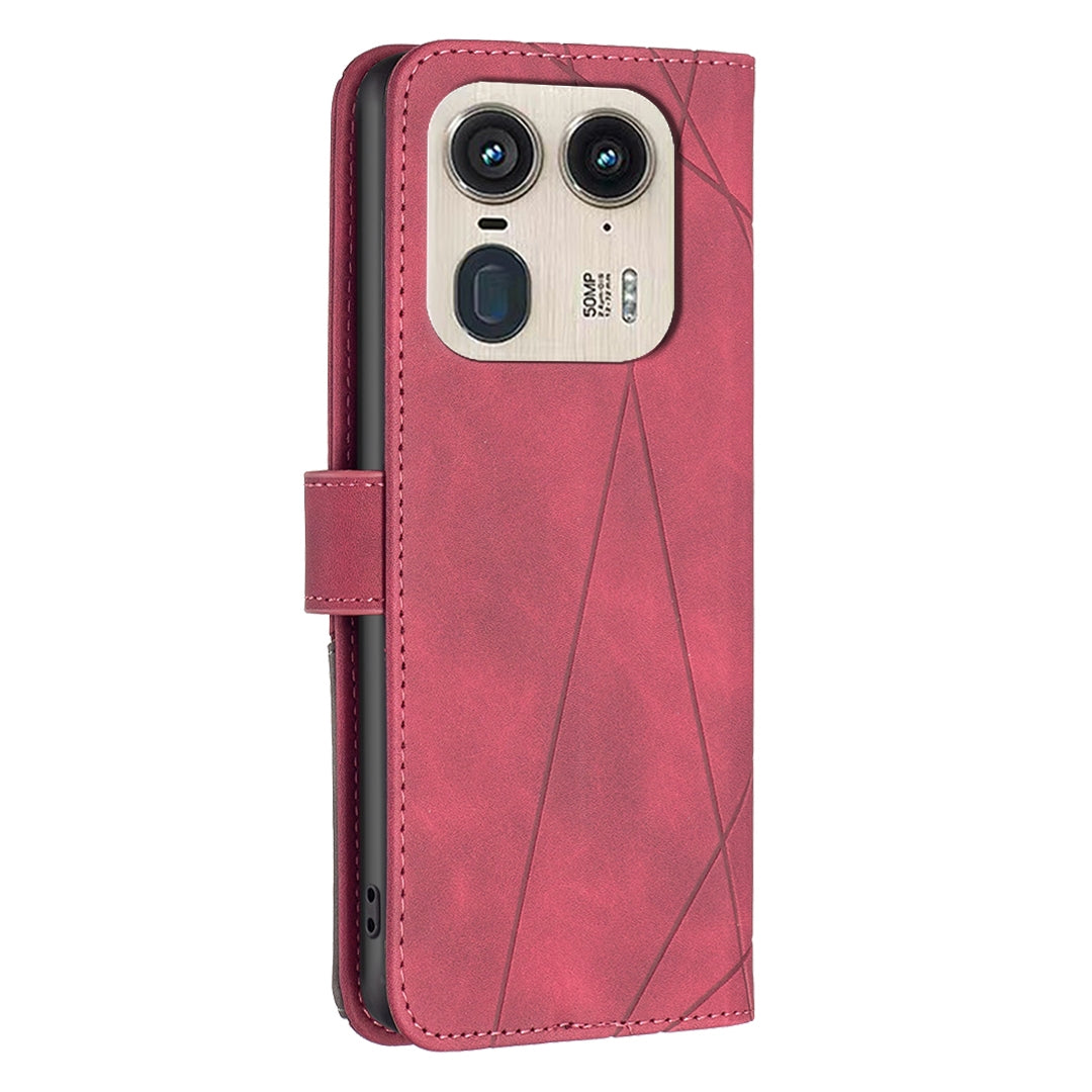Motorola Edge 50 Ultra Rhombus Texture Leather Phone Case with Magnetic Buckle and Card Holder