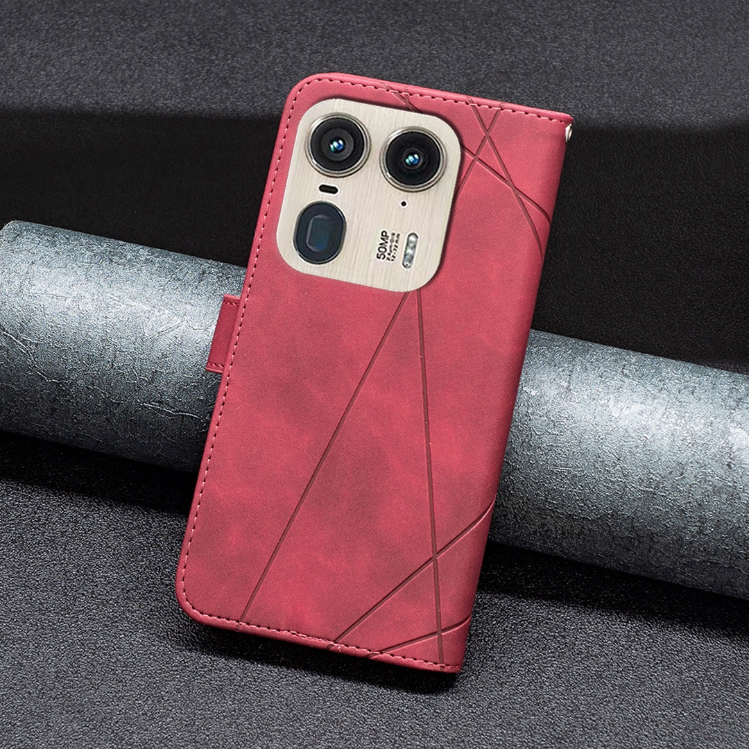 Motorola Edge 50 Ultra Rhombus Texture Leather Phone Case with Magnetic Buckle and Card Holder