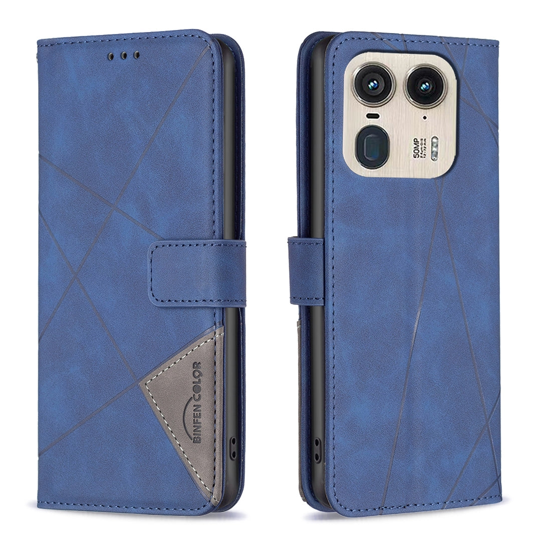 Motorola Edge 50 Ultra Rhombus Texture Leather Phone Case with Magnetic Buckle and Card Holder