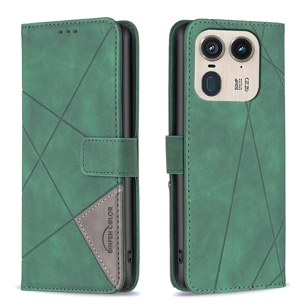 Motorola Edge 50 Ultra Rhombus Texture Leather Phone Case with Magnetic Buckle and Card Holder