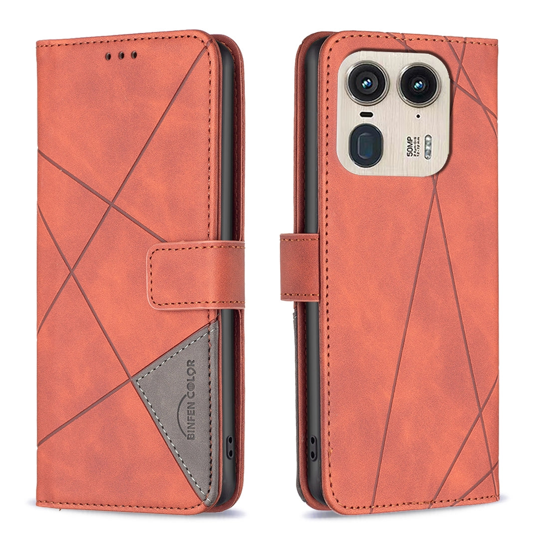 Motorola Edge 50 Ultra Rhombus Texture Leather Phone Case with Magnetic Buckle and Card Holder