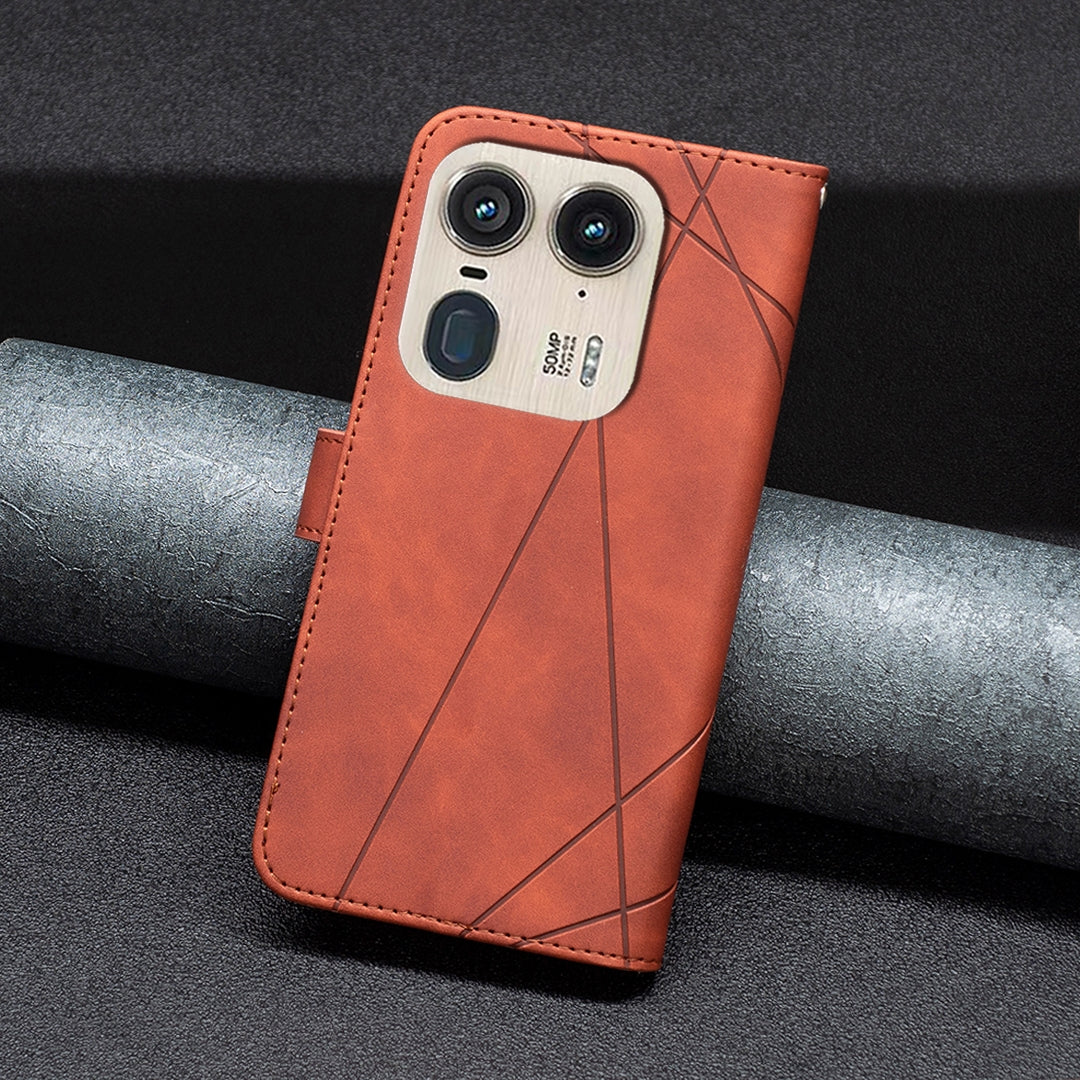 Motorola Edge 50 Ultra Rhombus Texture Leather Phone Case with Magnetic Buckle and Card Holder