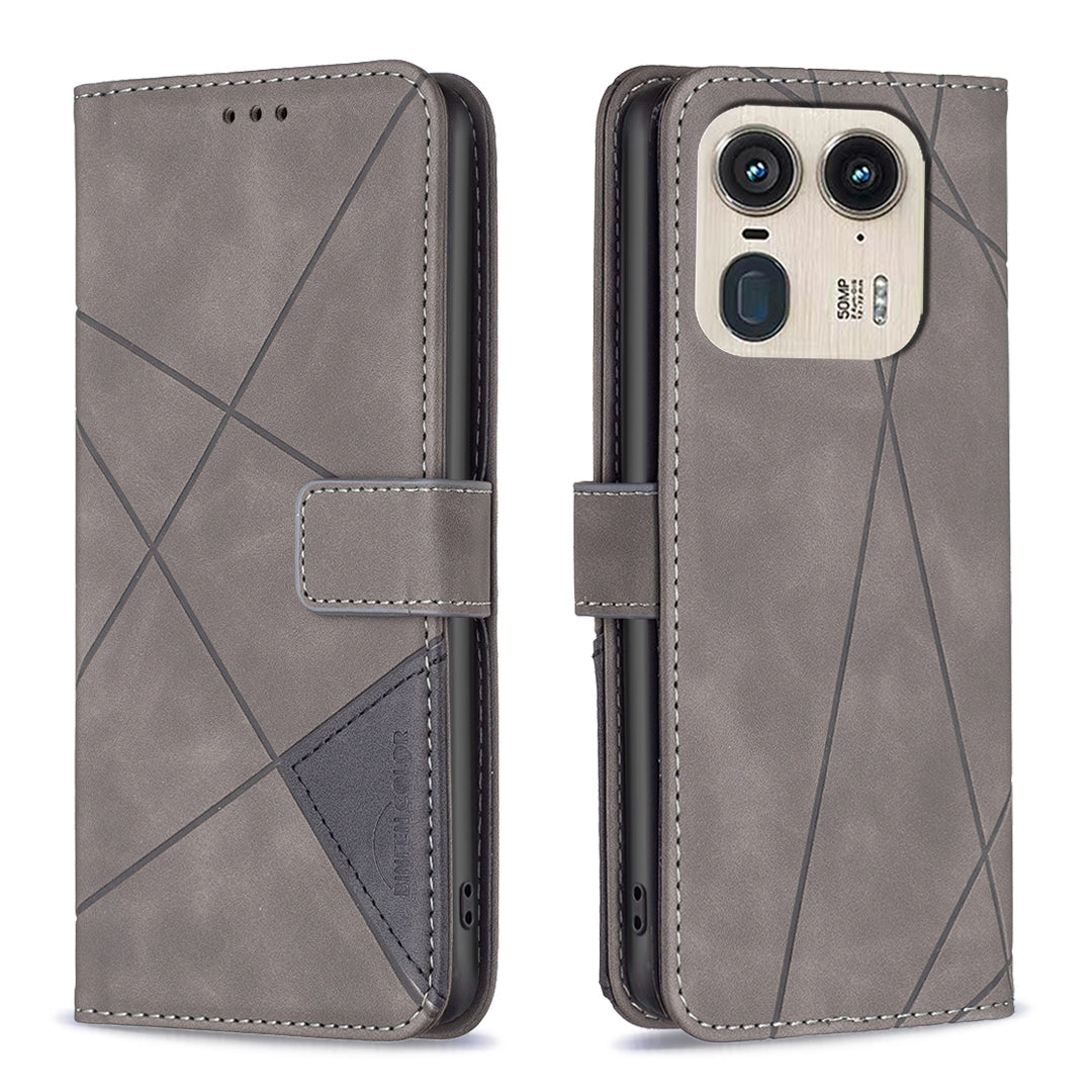 Motorola Edge 50 Ultra Rhombus Texture Leather Phone Case with Magnetic Buckle and Card Holder