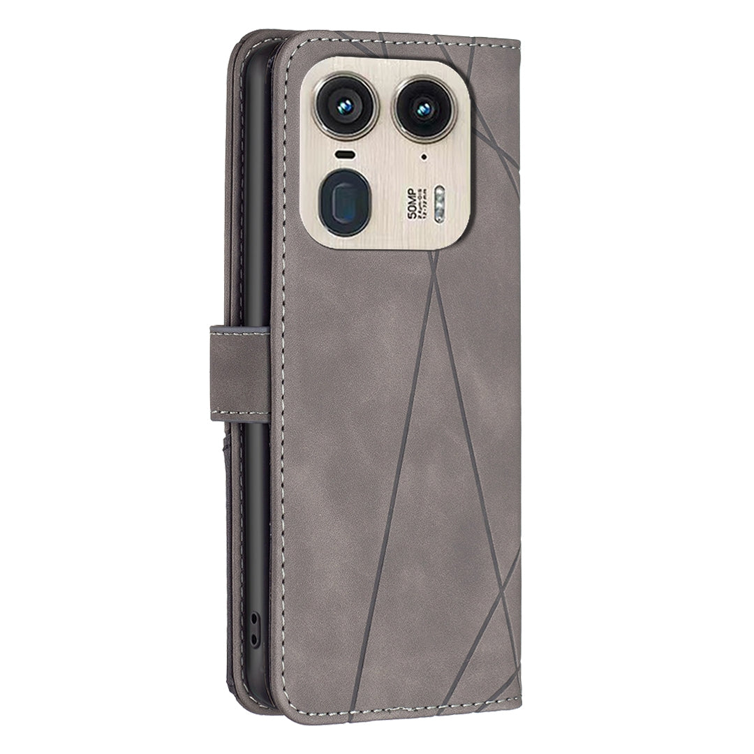 Motorola Edge 50 Ultra Rhombus Texture Leather Phone Case with Magnetic Buckle and Card Holder