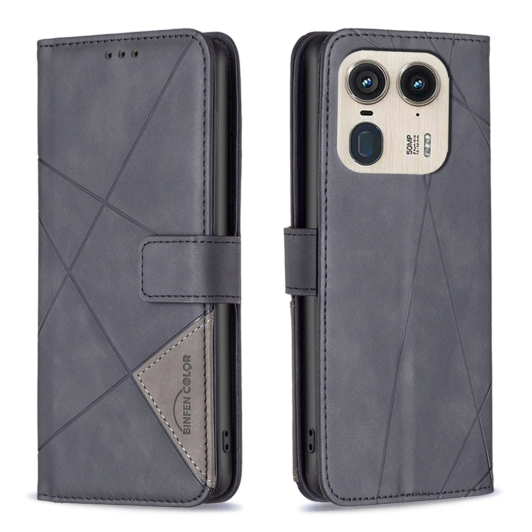Motorola Edge 50 Ultra Rhombus Texture Leather Phone Case with Magnetic Buckle and Card Holder