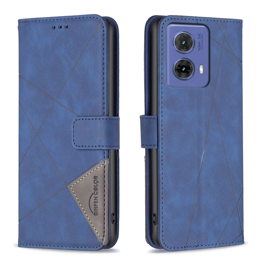 Motorola Moto G85 Rhombus Texture Leather Phone Case with Magnetic Buckle and Card Holder