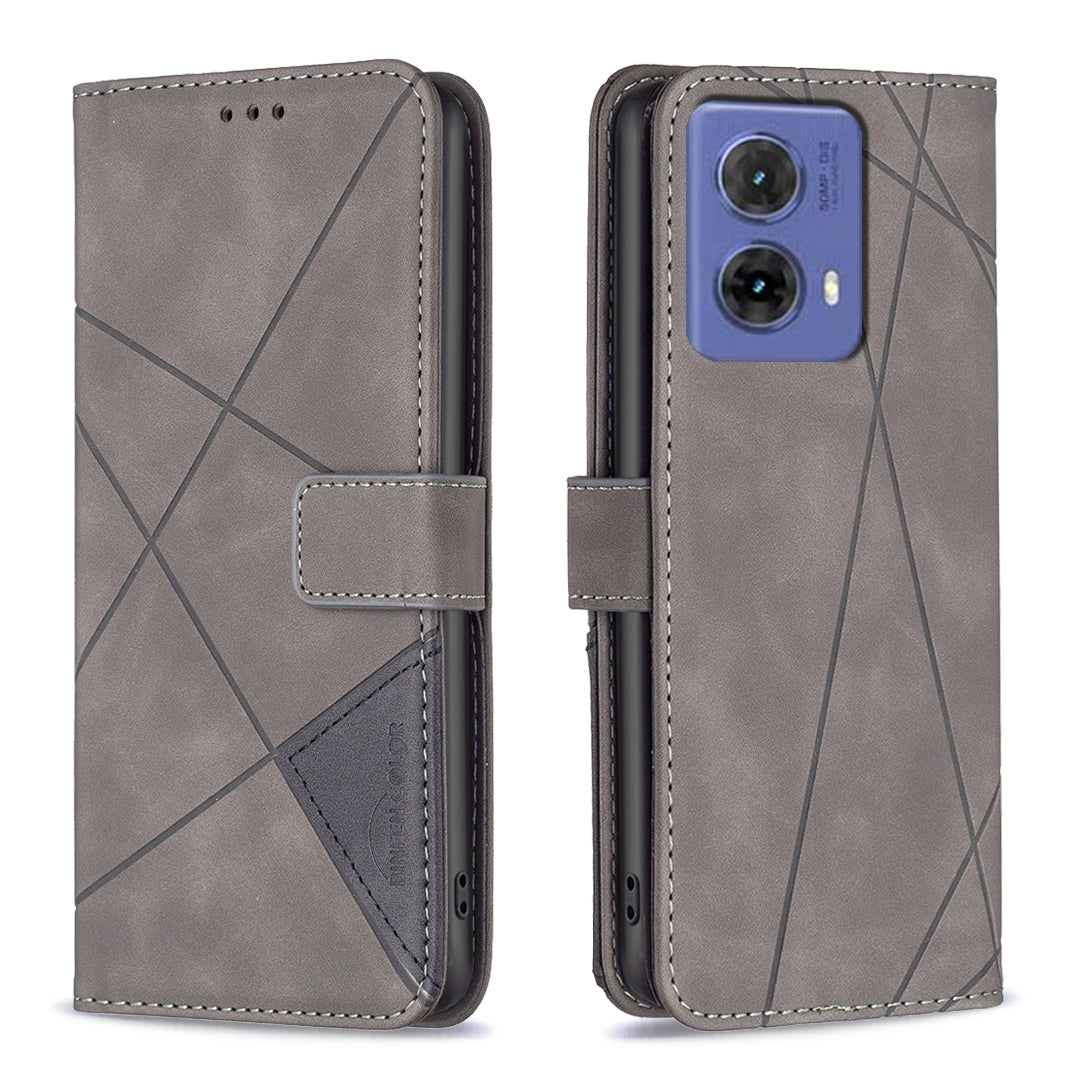 Motorola Moto G85 Rhombus Texture Leather Phone Case with Magnetic Buckle and Card Holder