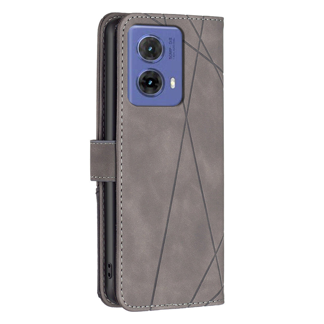 Motorola Moto G85 Rhombus Texture Leather Phone Case with Magnetic Buckle and Card Holder