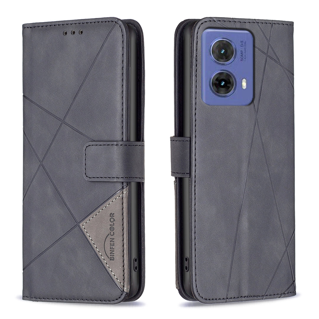 Motorola Moto G85 Rhombus Texture Leather Phone Case with Magnetic Buckle and Card Holder