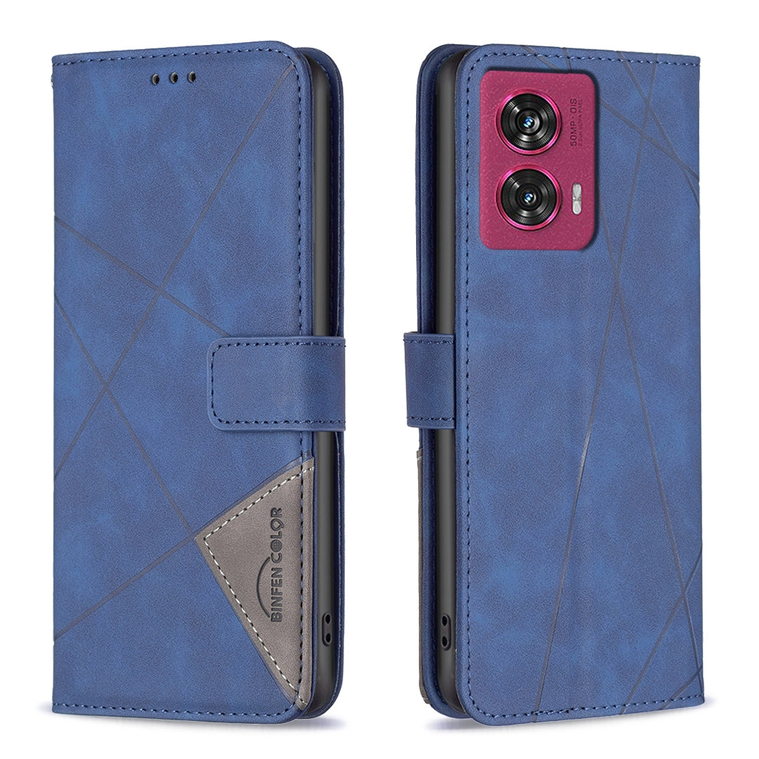 Motorola Edge 50 Fusion Rhombus Texture Leather Phone Case with Magnetic Buckle and Card Holder