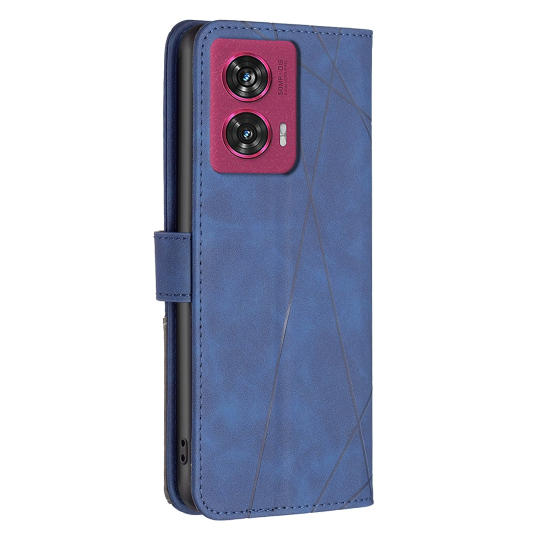 Motorola Edge 50 Fusion Rhombus Texture Leather Phone Case with Magnetic Buckle and Card Holder