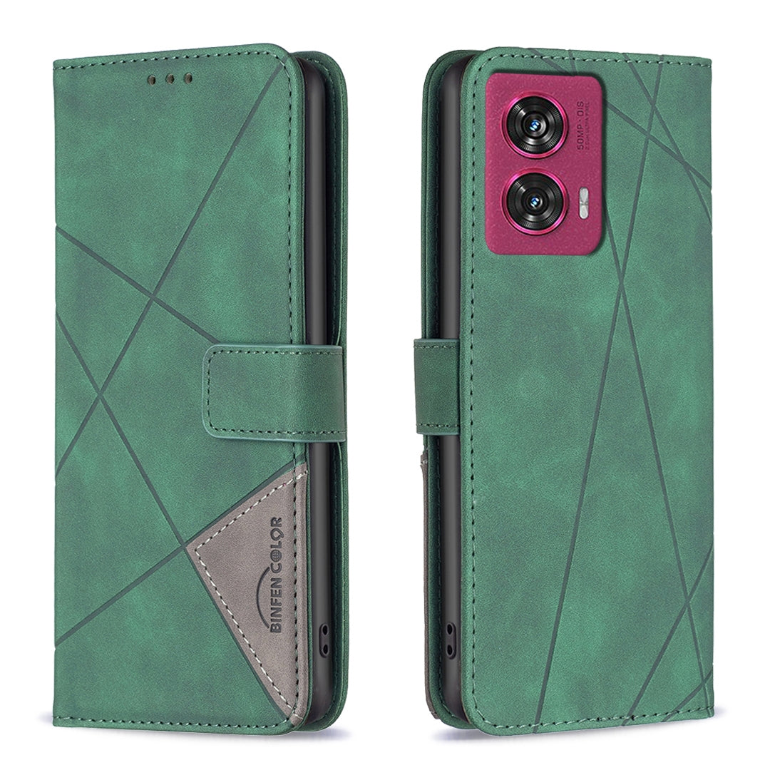 Motorola Edge 50 Fusion Rhombus Texture Leather Phone Case with Magnetic Buckle and Card Holder