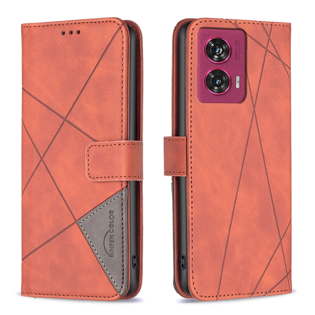 Motorola Edge 50 Fusion Rhombus Texture Leather Phone Case with Magnetic Buckle and Card Holder