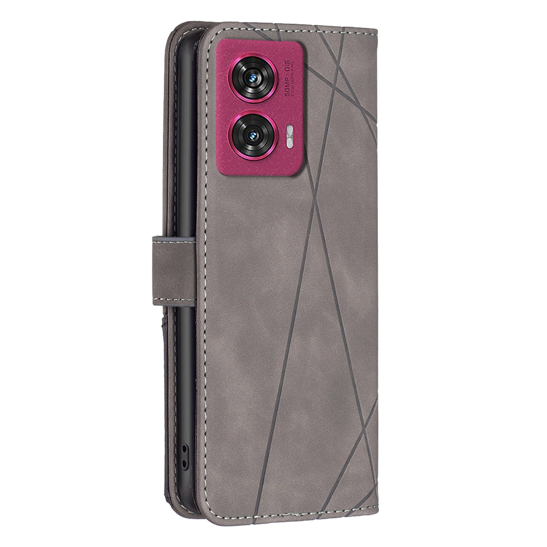 Motorola Edge 50 Fusion Rhombus Texture Leather Phone Case with Magnetic Buckle and Card Holder