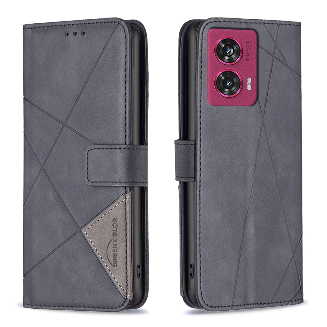 Motorola Edge 50 Fusion Rhombus Texture Leather Phone Case with Magnetic Buckle and Card Holder