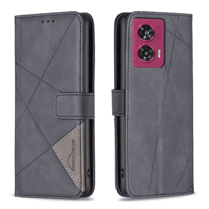 Motorola Edge 50 Fusion Rhombus Texture Leather Phone Case with Magnetic Buckle and Card Holder