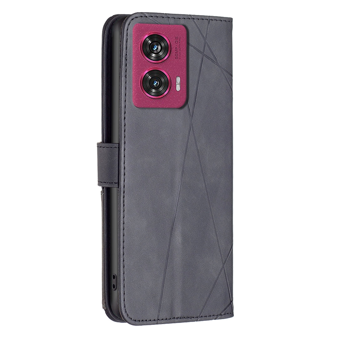 Motorola Edge 50 Fusion Rhombus Texture Leather Phone Case with Magnetic Buckle and Card Holder