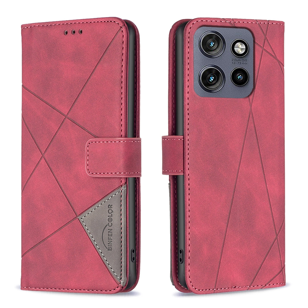 Motorola Edge 50 Neo Rhombus Texture Leather Phone Case with Magnetic Buckle and Card Holder
