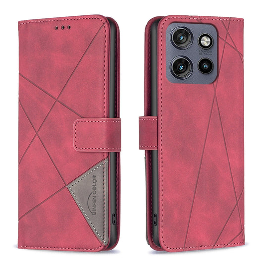 Motorola Edge 50 Neo Rhombus Texture Leather Phone Case with Magnetic Buckle and Card Holder