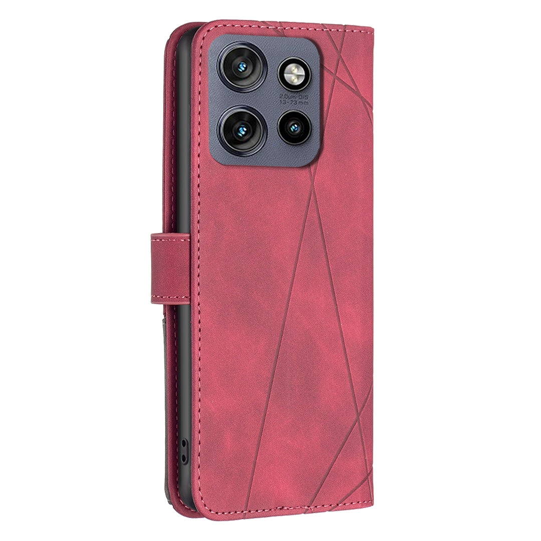 Motorola Edge 50 Neo Rhombus Texture Leather Phone Case with Magnetic Buckle and Card Holder