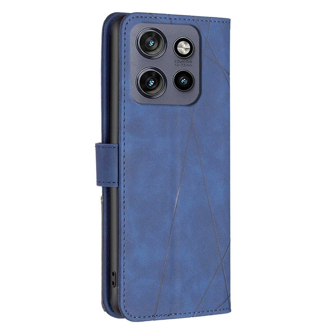 Motorola Edge 50 Neo Rhombus Texture Leather Phone Case with Magnetic Buckle and Card Holder