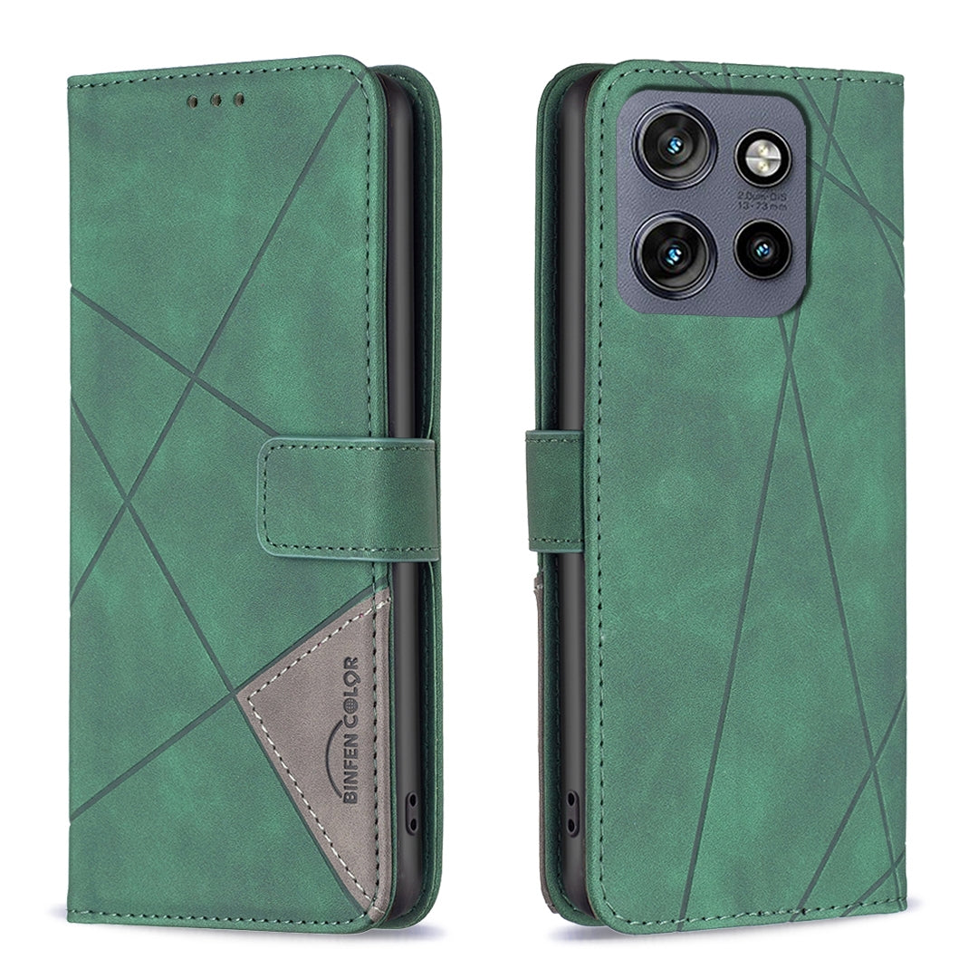 Motorola Edge 50 Neo Rhombus Texture Leather Phone Case with Magnetic Buckle and Card Holder